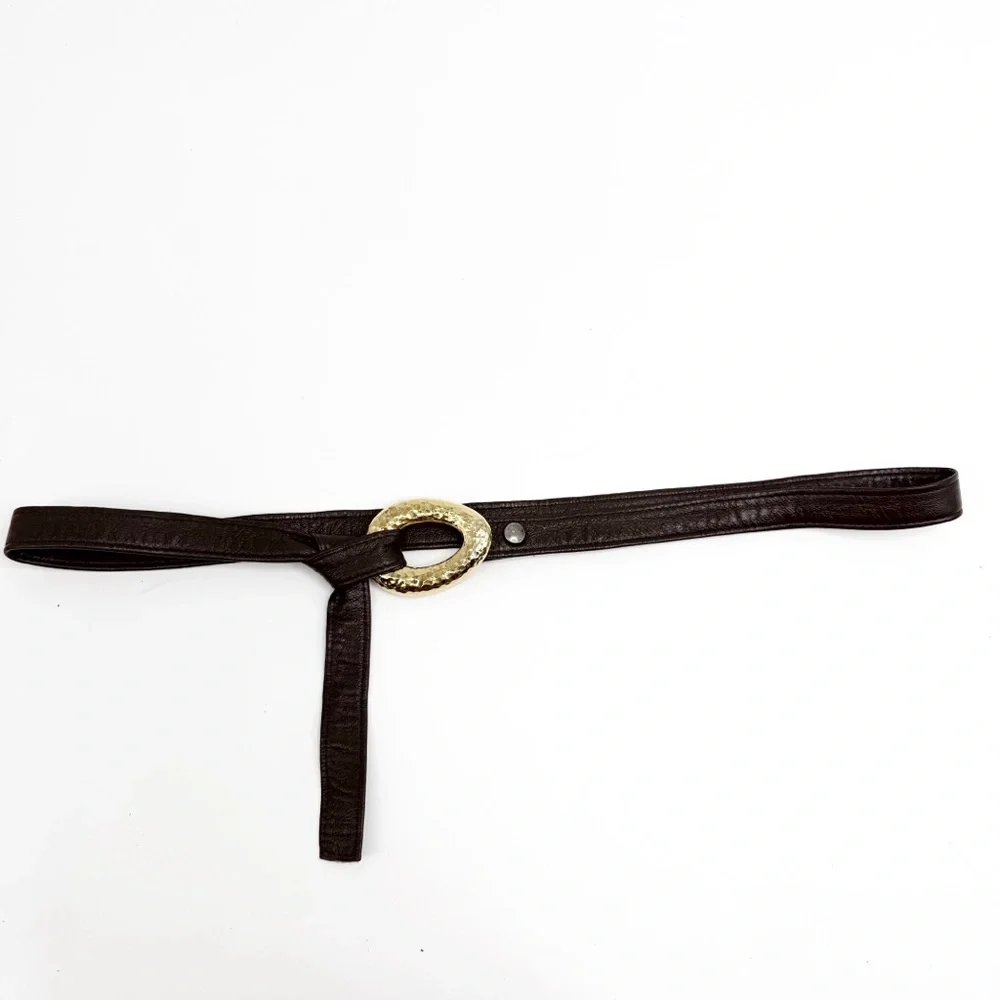 Alexis King Vintage Brown Leather Belt with Texturee Gold Buckle